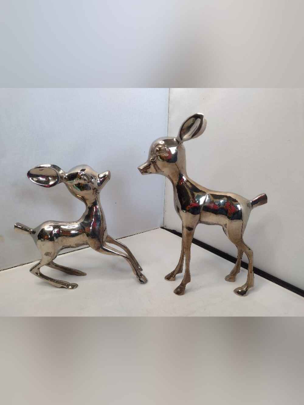 2 Vintage Solid Metal Deer Fawn Mid Century Modern Hollywood Regency Bambi CC